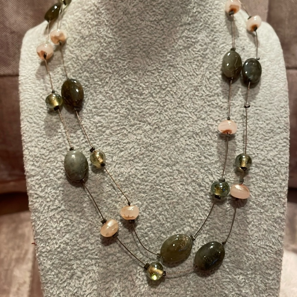 Vintage Labradorite Necklace Floating Style Double Layer